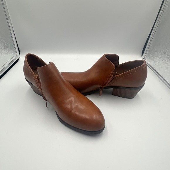 Dream Pairs Brown Ankle Booties Women's Size 9 Block Heel Side Zip Boots - Picture 13 of 13